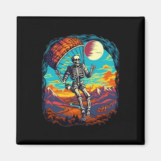 Halloween Spooky Skeleton Paragliding Skydiving Magneet (Voorkant)