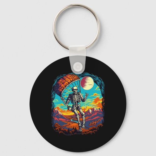 Halloween Spooky Skeleton Paragliding Skydiving Sleutelhanger (Voorkant)