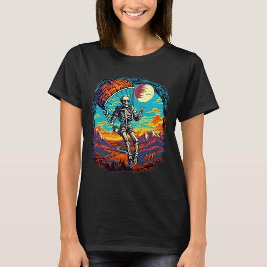 Halloween Spooky Skeleton Paragliding Skydiving T-shirt (Voorkant)