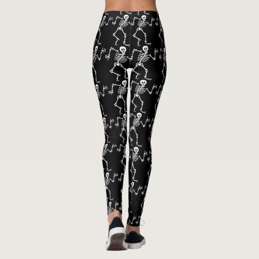 Halloween Spooky Skeleton Pattern Zwart Gekke Leggings (Achterkant)