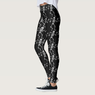 Halloween Spooky Skeleton Pattern Zwart Gekke Leggings