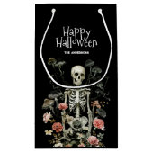 Halloween Spooky Skeleton Pink Floral Black Klein Cadeauzakje (Achterkant)