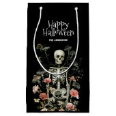 Halloween Spooky Skeleton Pink Floral Black Klein Cadeauzakje (Voorkant)