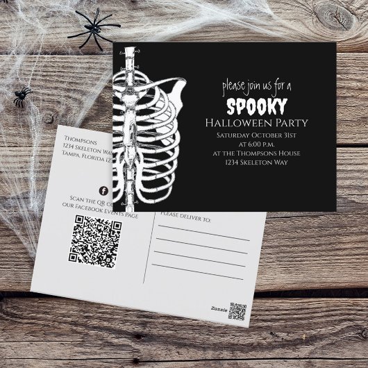 Halloween Spooky Skeleton QR Code Social Media Briefkaart