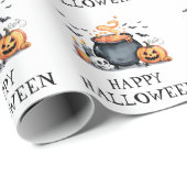 Halloween Spooky Skull Pumpkin Bats Cauldron Cadeaupapier (Rol Hoek)
