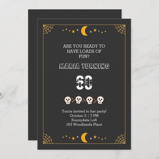 Halloween spooky skulls zwarte 60ste verjaardag in kaart (Voorkant / Achterkant)