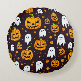 Halloween: Spooky Smiles en Pumpkin Friends Rond Kussen