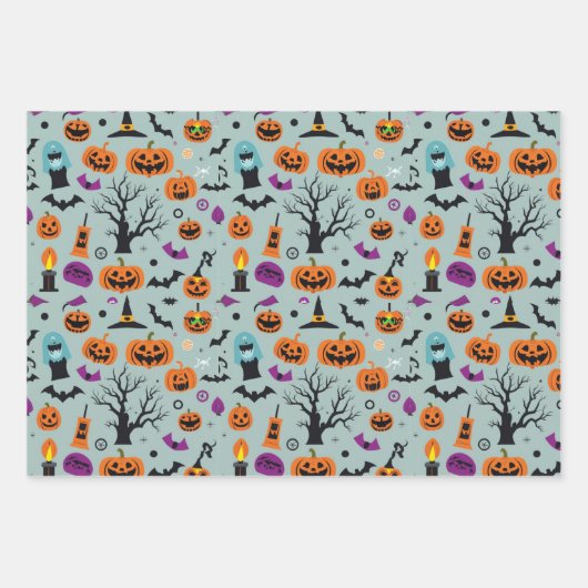 Halloween Spooky Snoep Ghost Pattern Inpakpapier Vel (Voorkant 2)