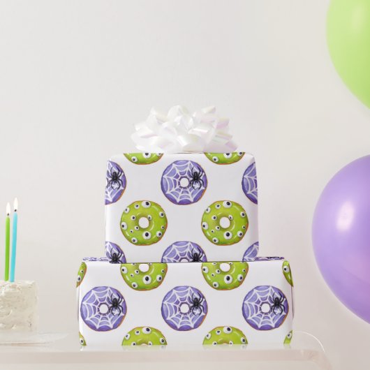 Halloween Spooky Spider & Green Eyed Monster Donut Cadeaupapier (Feestgeschenken)