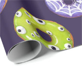 Halloween Spooky Spider Groen Oogmonster Paarse Cadeaupapier (Rol Hoek)