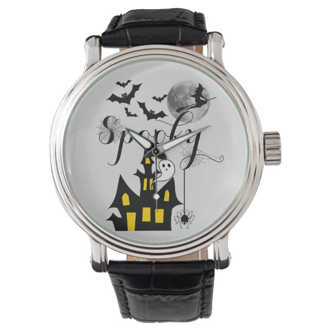 Halloween Spooky Spider pakt heksenhuis Horloge (Voorkant)