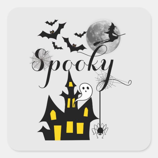 Halloween Spooky Spider pakt heksenhuis Vierkante Sticker (Voorkant)