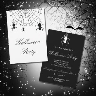 Halloween Spooky Spiders Black White Party Kaart