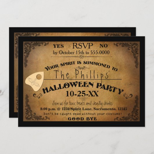 Halloween Spooky Spirit Board Party Uitnodiging (Voorkant / Achterkant)