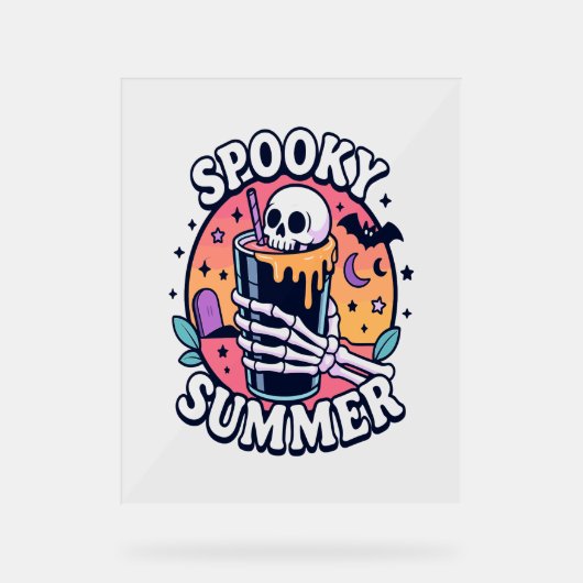 Halloween Spooky Summer Skeleton Drink Acryl Bord (Voorkant)