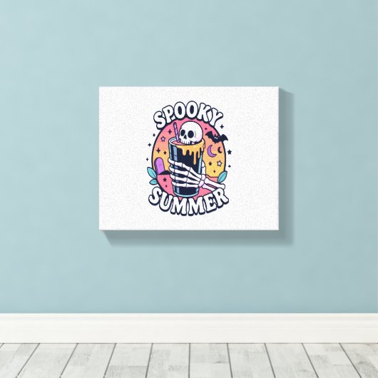 Halloween Spooky Summer Skeleton Drink Canvas Afdruk (Insitu (Houten vloer))