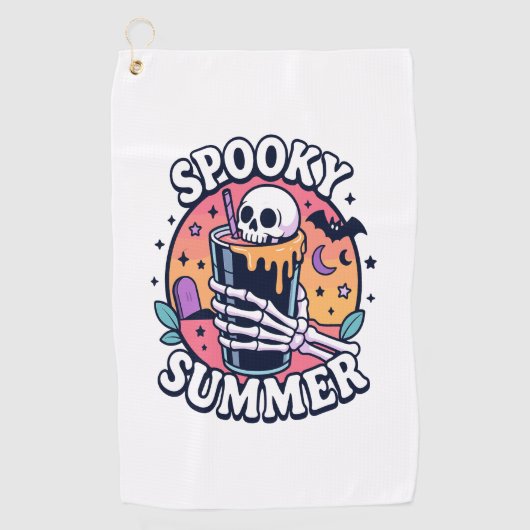 Halloween Spooky Summer Skeleton Drink Golfhanddoek (Voorkant)