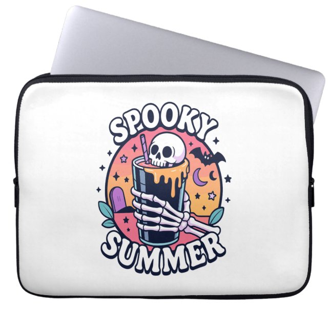 Halloween Spooky Summer Skeleton Drink Laptop Sleeve (Voorkant)