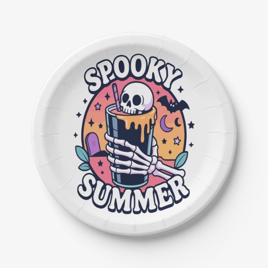 Halloween Spooky Summer Skeleton Drink Papieren Bordje (Voorkant)