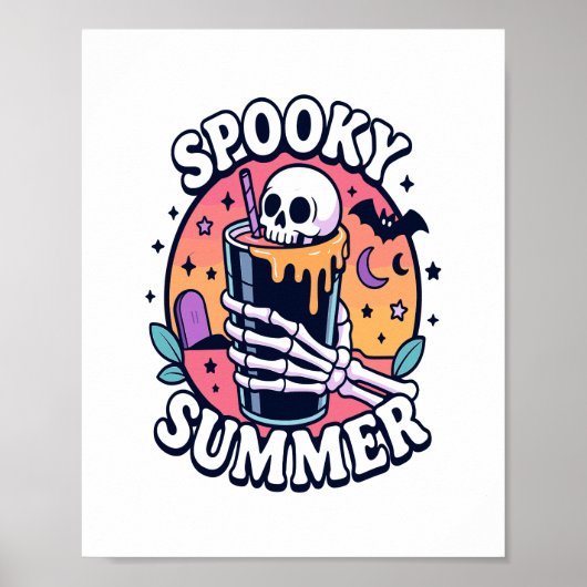 Halloween Spooky Summer Skeleton Drink Poster (Voorkant)