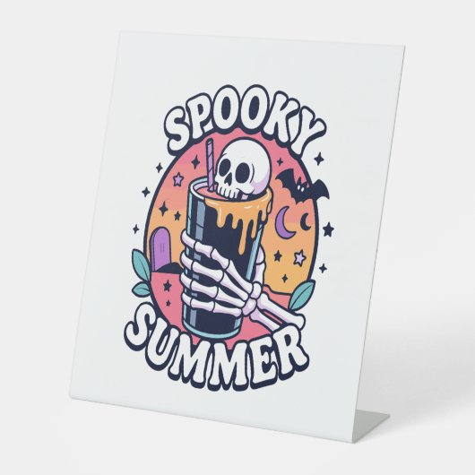Halloween Spooky Summer Skeleton Drink Reclamebord Met Voetstuk (Voorkant)