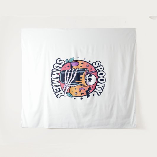 Halloween Spooky Summer Skeleton Drink Wandkleed (Voorkant (horizontaal))