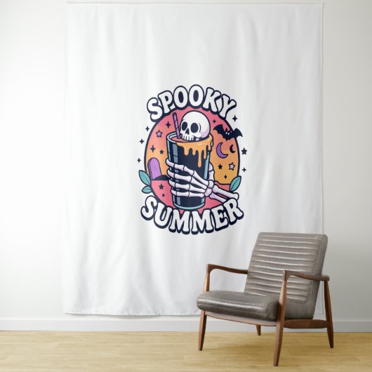 Halloween Spooky Summer Skeleton Drink Wandkleed (In situ)