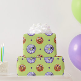 Halloween Spooky Sweet Spider Monster Donut Groen Cadeaupapier