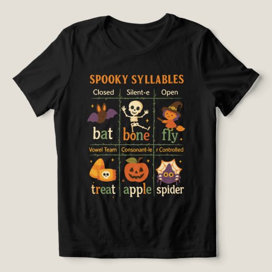 Halloween “Spooky Syllables” Poster – Fun Class Tri-Blend Shirt (Design voorkant)