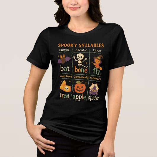 Halloween “Spooky Syllables” Poster – Fun Class Tri-Blend Shirt (Voorkant)