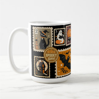 Halloween Spooky Time Postzegels Ghosts Bat Cat Koffiemok