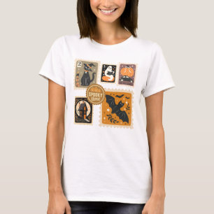 Halloween Spooky Time Postzegels Ghosts Bat Cat T-shirt