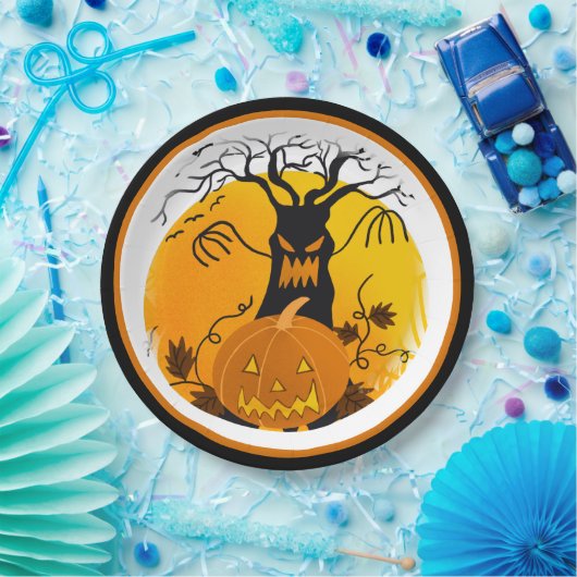 Halloween Spooky Tree Jack o'Lantern Papieren Bordje (Feest)