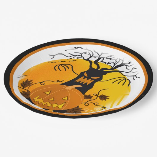 Halloween Spooky Tree Jack o'Lantern Papieren Bordje (Gekanteld)