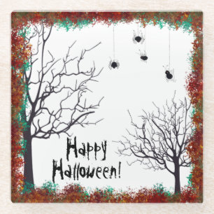 Halloween Spooky Tree Spiers Hanging Herfst Foliag Glazen Onderzetter