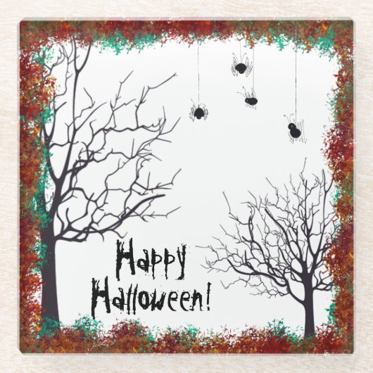 Halloween Spooky Tree Spiers Hanging Herfst Foliag Glazen Onderzetter (Voorkant)