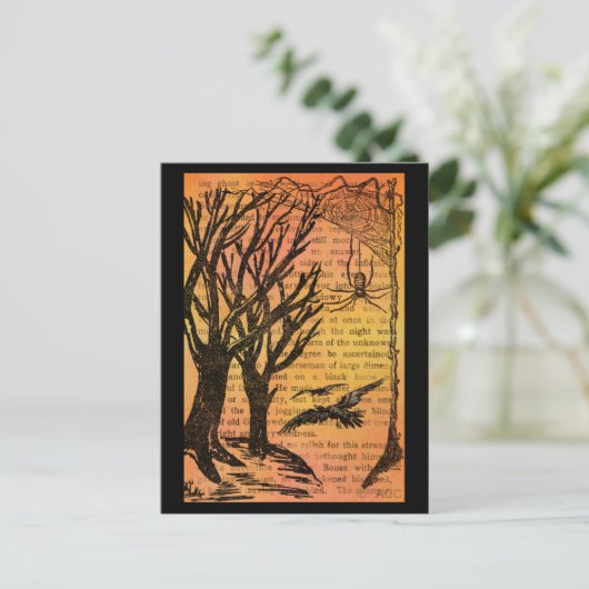 Halloween Spooky Trees Birds Spiderweb Briefkaart (Staand voorkant)