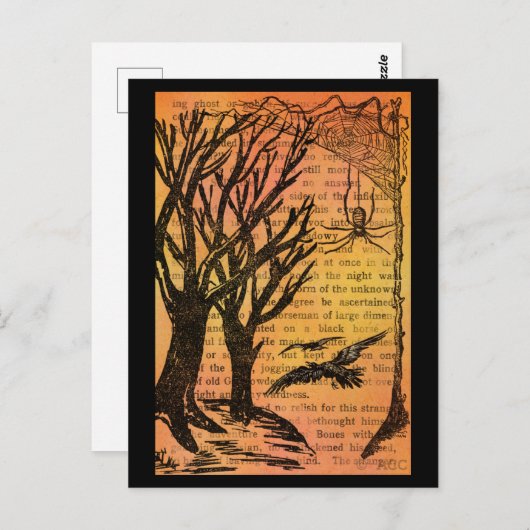 Halloween Spooky Trees Birds Spiderweb Briefkaart (Voorkant / Achterkant)