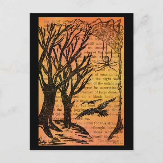 Halloween Spooky Trees Birds Spiderweb Briefkaart (Voorkant)
