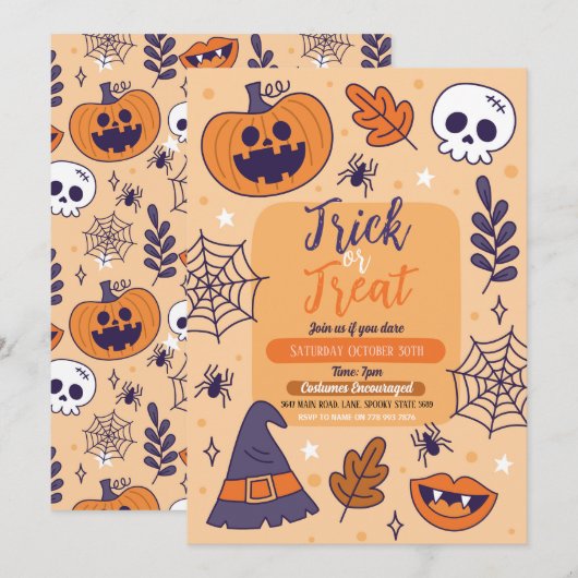 Halloween Spooky Trick or treat Party Pumpkins Kaart (Voorkant / Achterkant)