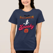 Halloween Spooky Vector met Heks en Pompoen Tri-Blend Shirt (Voorkant)