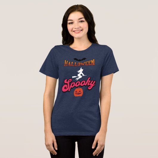 Halloween Spooky Vector met Heks en Pompoen Tri-Blend Shirt (Voorkant volledig)