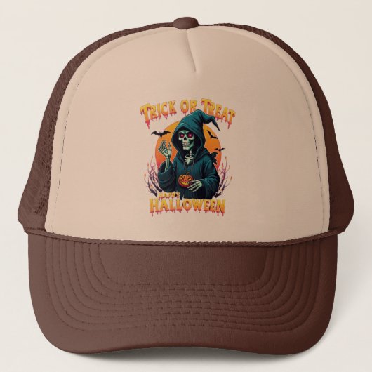 Halloween Spooky Vibes: Trick or Treat Skeleton Trucker Pet (Voorkant)