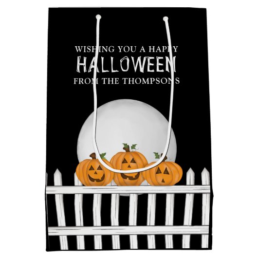 Halloween Spooky Whimsical Pumpkin Jack O Lantern Medium Cadeauzakje (Achterkant)