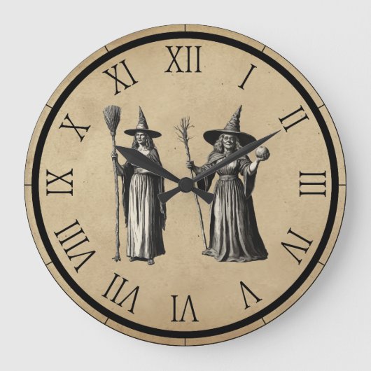 Halloween Spooky Witch bij volle maan Grote Klok (Voorkant)