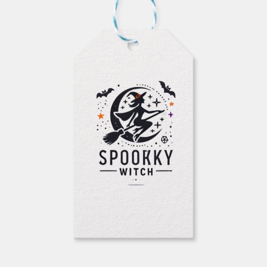 Halloween Spooky Witch Design - Vliegen op Bezem Cadeaulabel (Achterkant)