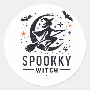 Halloween Spooky Witch Design - Vliegen op Bezem Ronde Sticker