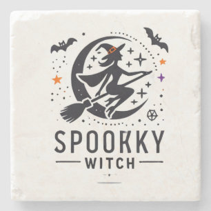 Halloween Spooky Witch Design - Vliegen op Bezem Stenen Onderzetter