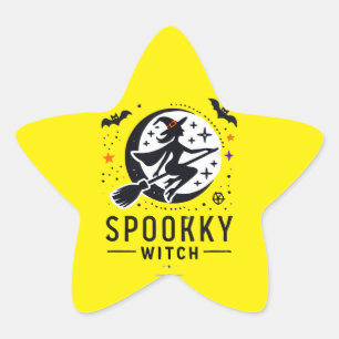 Halloween Spooky Witch Design - Vliegen op Bezem Ster Sticker