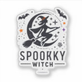 Halloween Spooky Witch Design - Vliegen op Bezem Sticker (Voorkant)